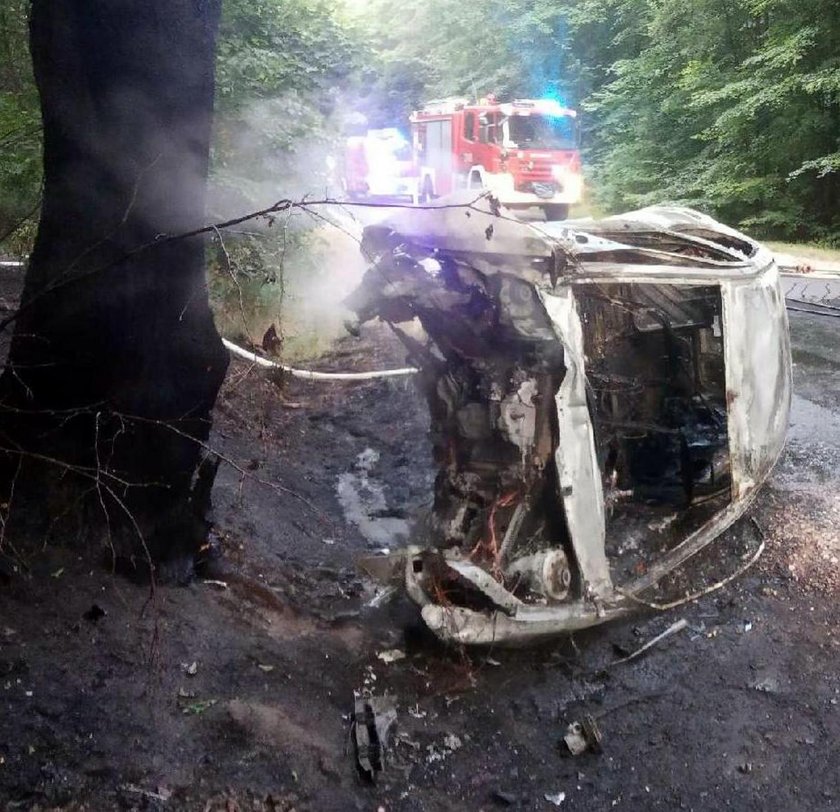 Zderzenie z sarną i pożar auta pod Rawą Mazowiecką