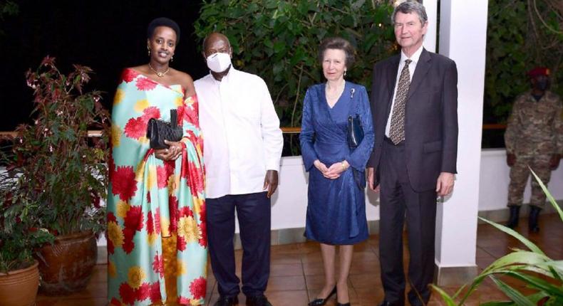 Left to right: Natasha Karugire, President Yoweri Museveni, Princess Anne and her husband, Sir Timothy Laurence  