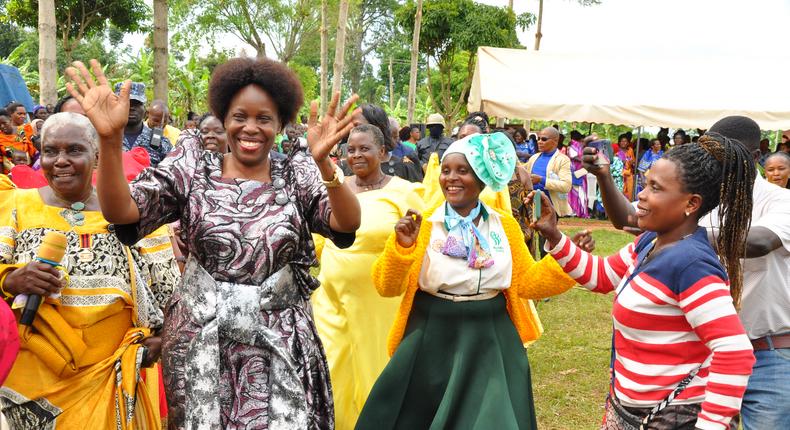 Nabakooba being welcomed at the event orgaised to celebrate women's day in Mityana