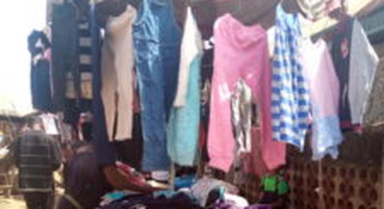 Second hand clothings on display at a section of Bwari town market