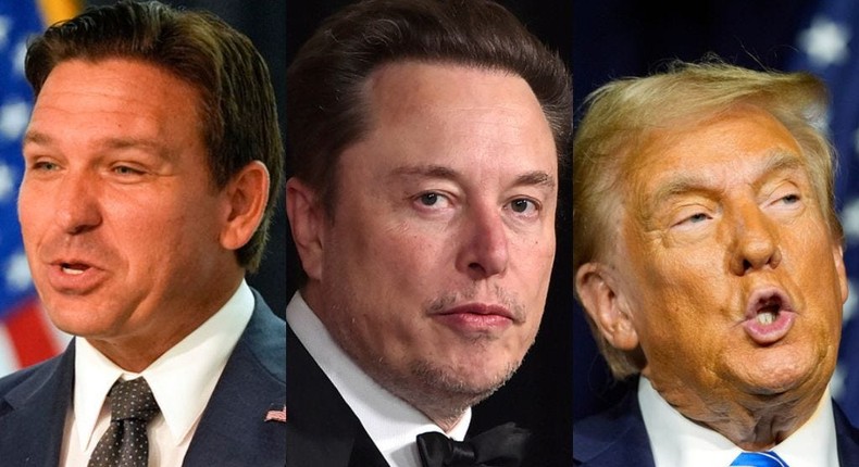 Ron DeSantis, Elon Musk, Donald Trump.Jordan Strauss/Invision/AP,  ASSOCIATED PRESS