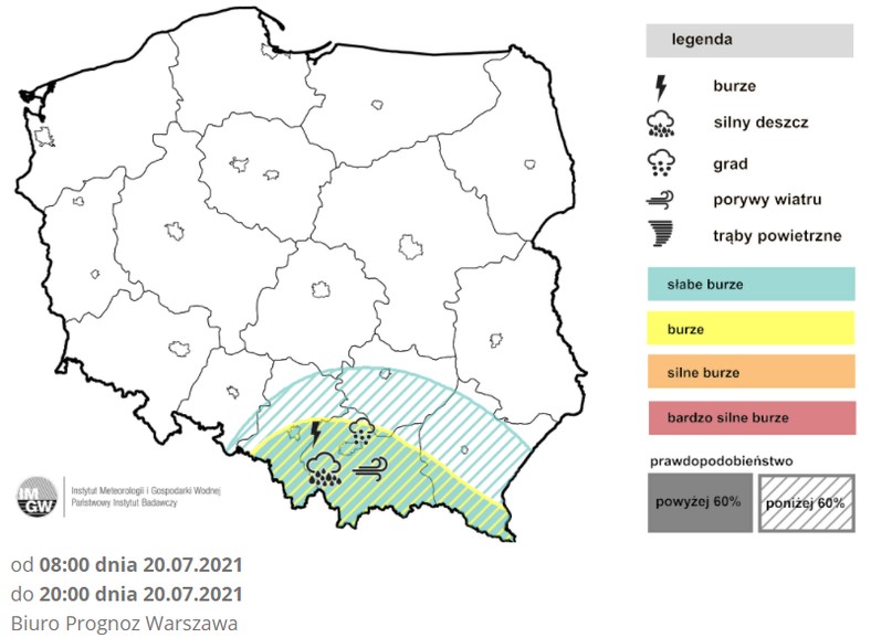 Burze we wtorek możliwe jedynie lokalnie na południu