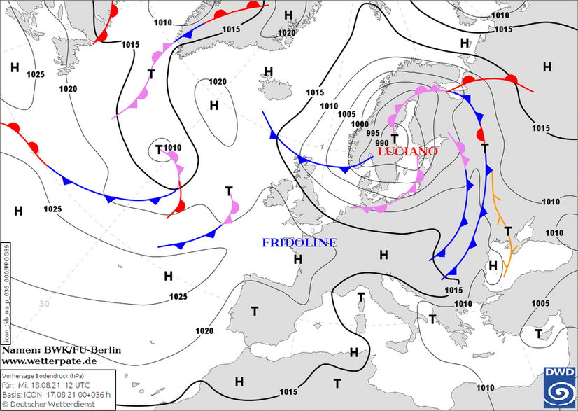 Prognoza synoptyczna na środę, 18.08, godz. 14:00