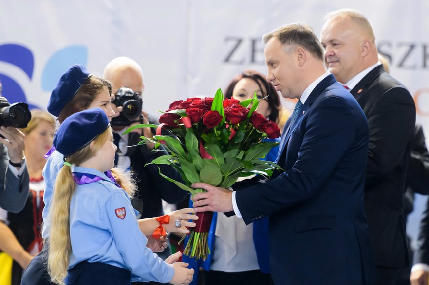 2019 r., Piła. Spotkanie prezydenta Andrzeja Dudy i starosty Eligiusza Komarowskiego z mieszkańcami