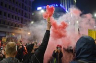 Ogólnopolski Strajk Kobiet. Protest pod siedzibą TVP w Warszawie.