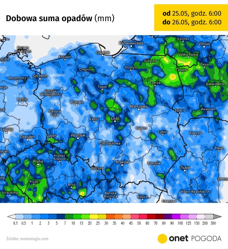 Opady w ciągu najbliższej doby możliwe są praktycznie w całej Polsce