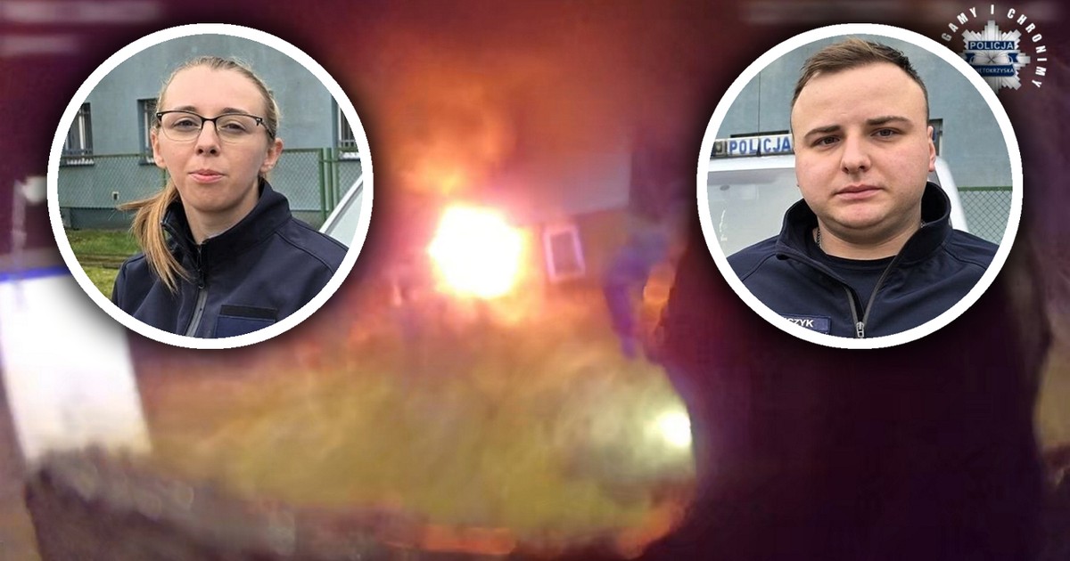 Policjanci ze Starachowic wynieśli mężczyznę z płonącego domu. Dramatyczne nagranie z kamery nasobnej