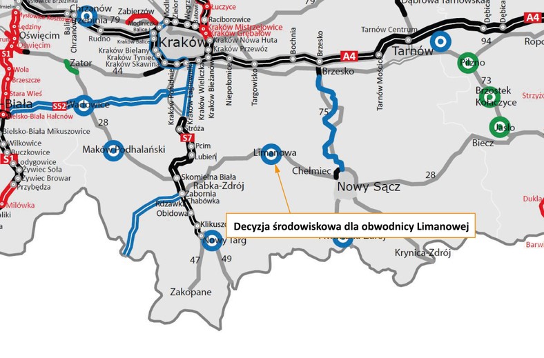 Obwodnica Limanowej - lokalizacja