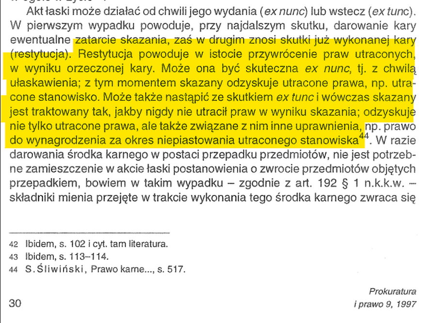 Fragment artykuły Ryszarda Stefańskiego w czasopiśmie Prokuratura i Prawo z 1997 r.