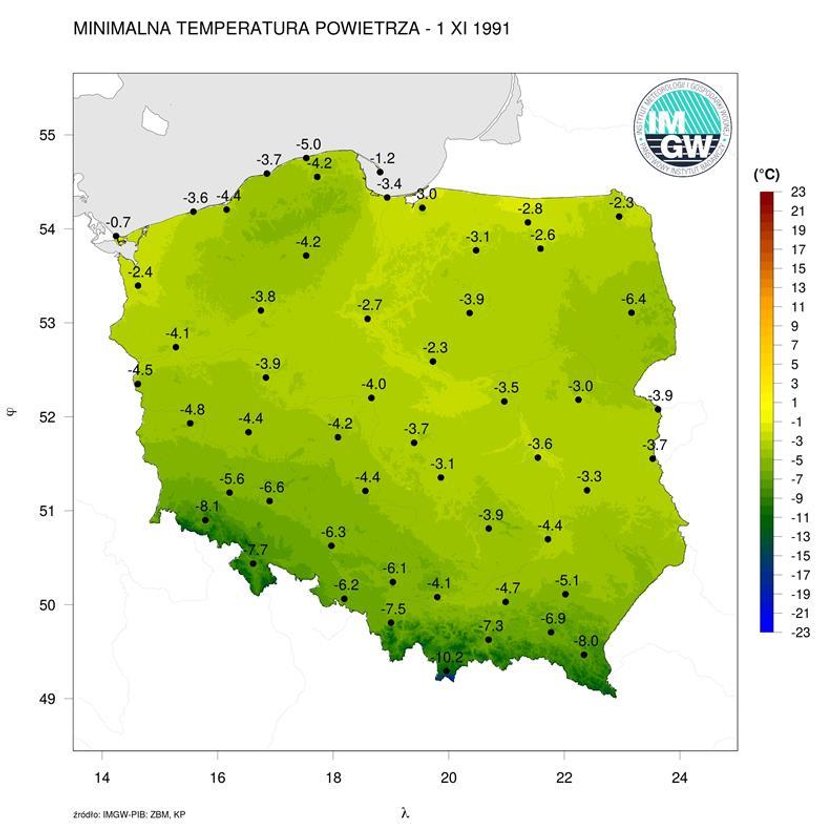 1 listopada – temperatura minimalna