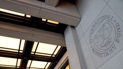 The seal for the International Monetary Fund in Washington, DC.