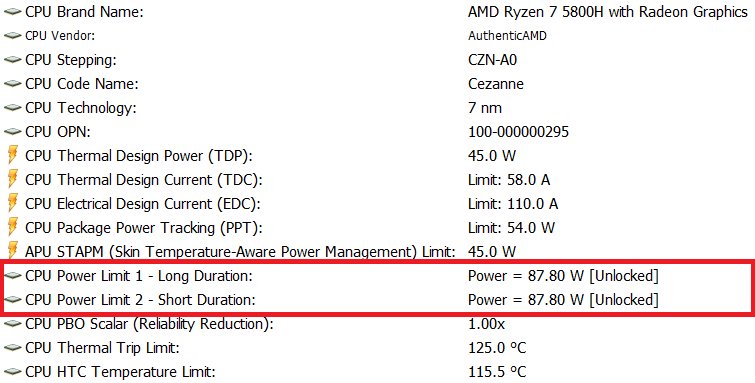 Lenovo Legion 5 15″ (15ACH6H) – konfiguracja limitów mocy procesora Ryzen 7 5800H