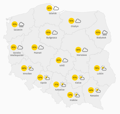 Prognoza zachmurzenia w piątek 7 stycznia