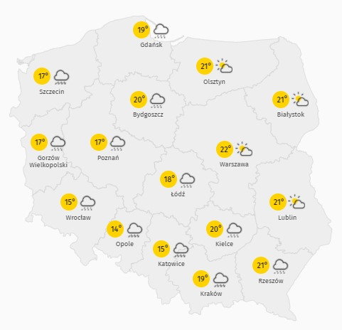 Prognoza temperatury w poniedziałek 17 maja