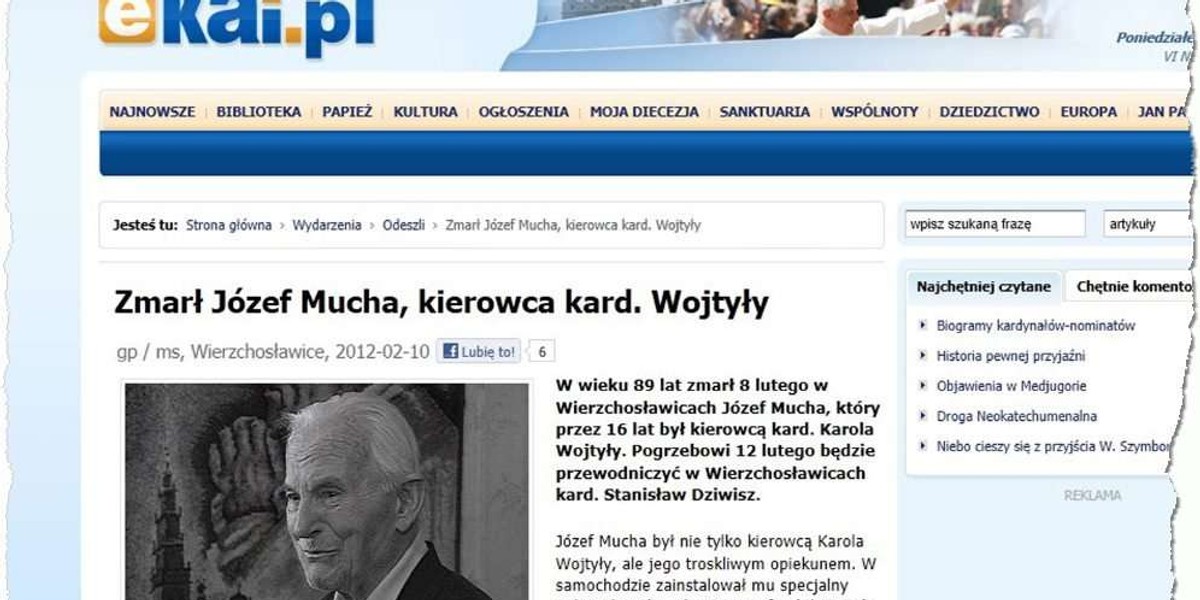 Zmarł kierowca kardynała Wojtyły