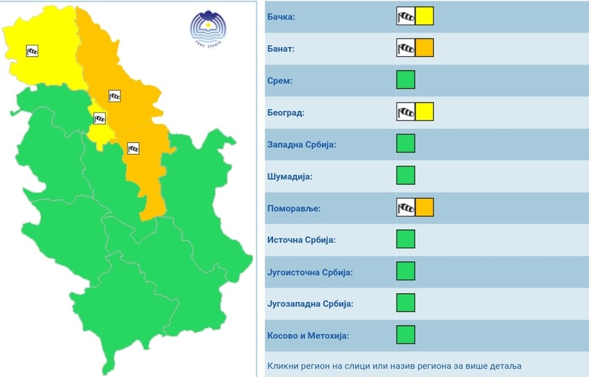 Meteoalarm za sredu zbog jakog vetra