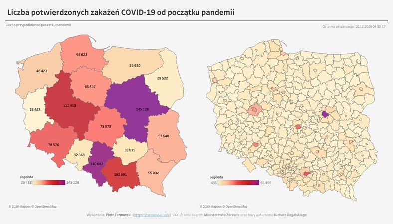 Liczba zakażeń COVID-19 od początku epidemii