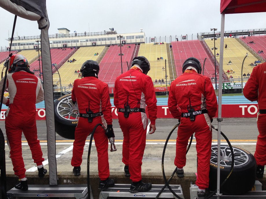 We paid a visit to the pits. This is where races can be won and lost, depending on the skill of the crew. Here, they're getting reading to add fuel, change tires, and switch drivers! It is a six-hour race, after all, and each car is handled by two guys who alternate behind the wheel.