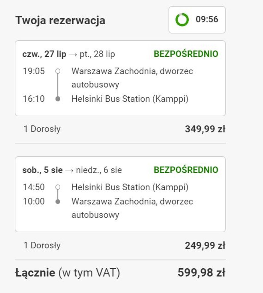 Przykładowa oferta ze strony Flixbusa z dnia 18 lipca 2023 r.