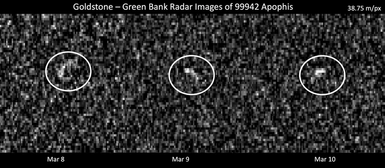 Zdjęcia radarowe asteroidy Apophis zrobione w dniach 8-10 marca