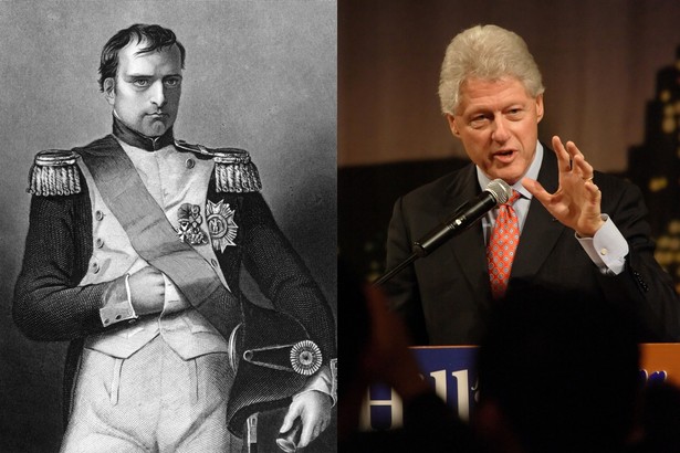 10 Bill Clinton/Napoleon Bonaparte. Na dziesiątym miejscu ex aequo znalazło się dwóch liderów, którzy przedstawiają zupełnie inne kategorie przywództwa. W stworzonej na podstawie wyników sondażu typologii, francuski cesarz Napoleon Bonaparte to typ przywódcy – wojownika. Z kolei Bill Clinton, prezydent USA w latach 1993-2001 należy do grupy „budowniczowie konsensusu”. Z lewej: Napoleon Bonaparte na grafice z magazynu Harper's Monthly stworzonej w 1879. Z prawej był prezydent USA Bill Clinton (fot. Anthony Correia / Shutterstock.com)