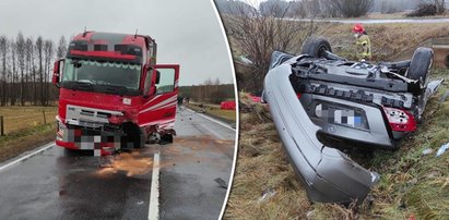 Koszmarny wypadek. Ciężarówka zmiażdżyła mercedesa. Nie żyje młoda kobieta