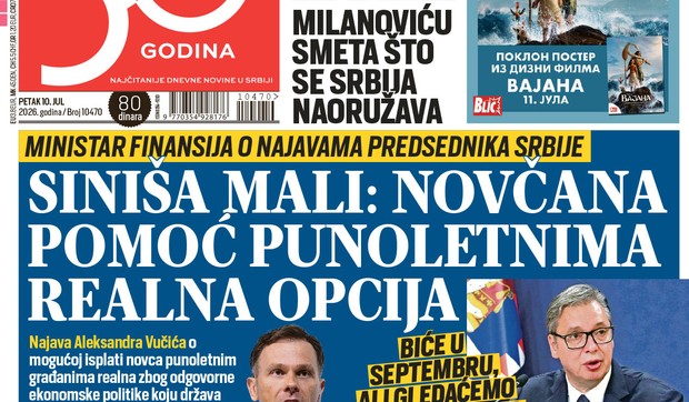 Blic naslovna strana za 10.7.