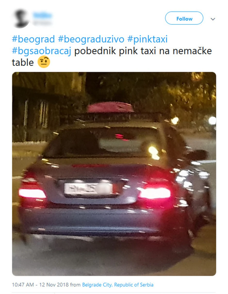 "Divljak" sa krovnom oznakom Pink taksija