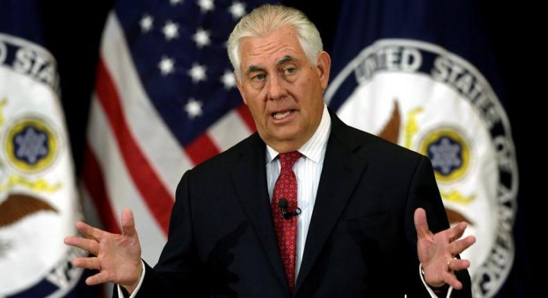 U.S. Secretary of State Rex Tillerson delivers remarks to the employees at the State Department in Washington