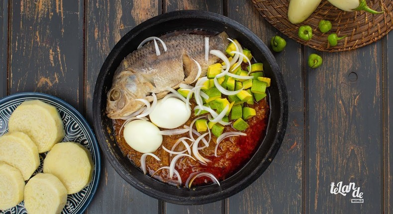 Garden egg stew with Koobi and yam