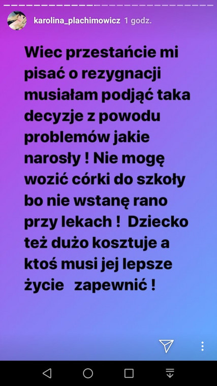 Instastories Karoliny Plachimowicz