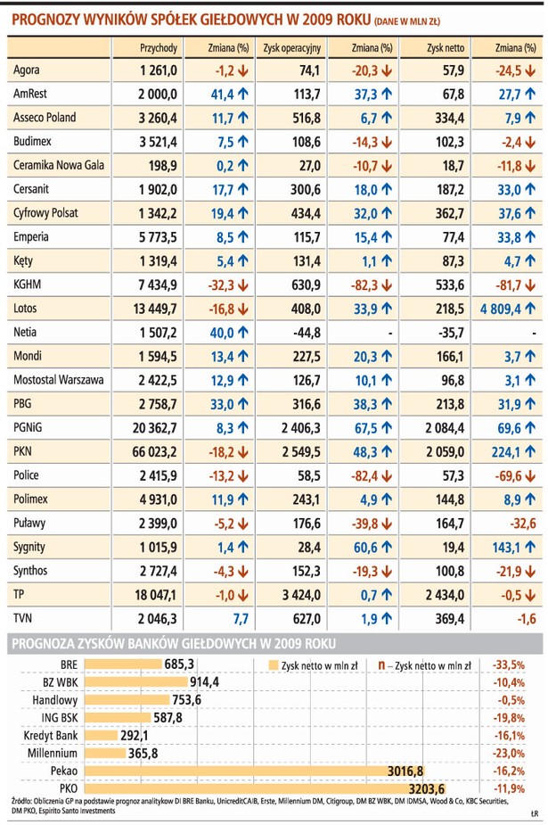 Prognozy wyników spółek giełdowych w 2009 roku