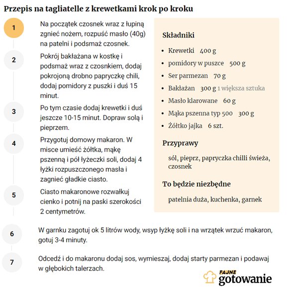 Przepis na tagliatelle z krewetkami