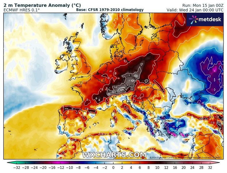 Polska na mapach anomalii temperatury zapali się na czerwono