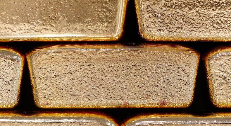 Gold bars are pictured at the Austrian Gold and Silver Separating Plant 'Oegussa' in Vienna