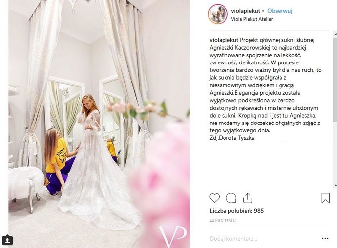 Agnieszka Kaczorowska w sukni ślubnej projektu Violi Piekut