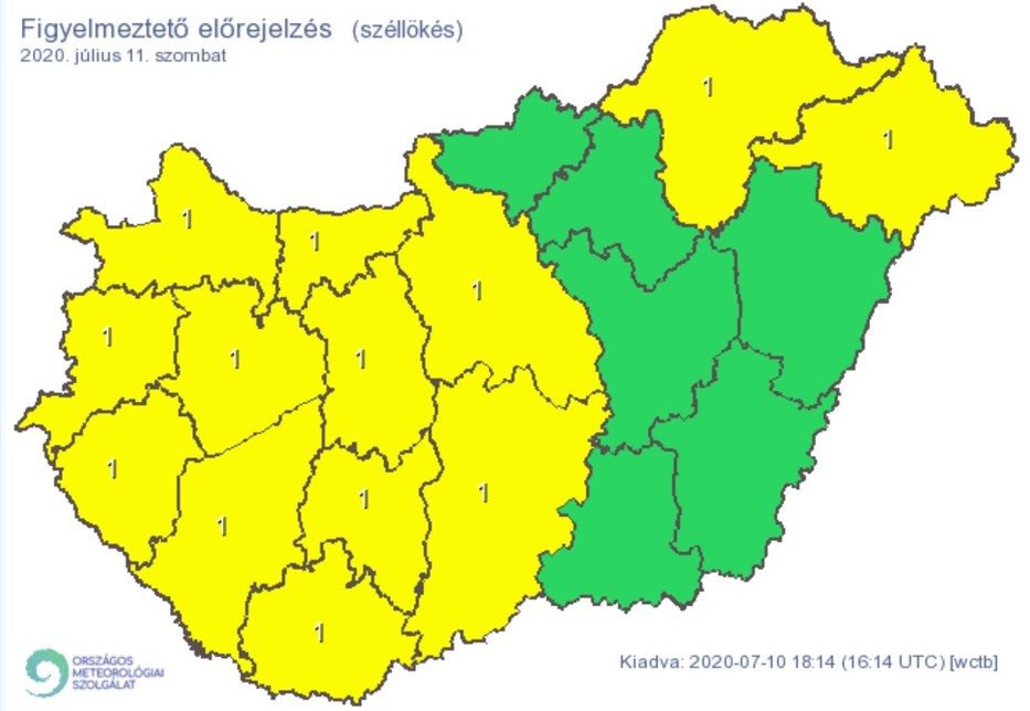 Csak az ország középső részét kerülik el a szélviharok szombaton / Grafika: Met.hu