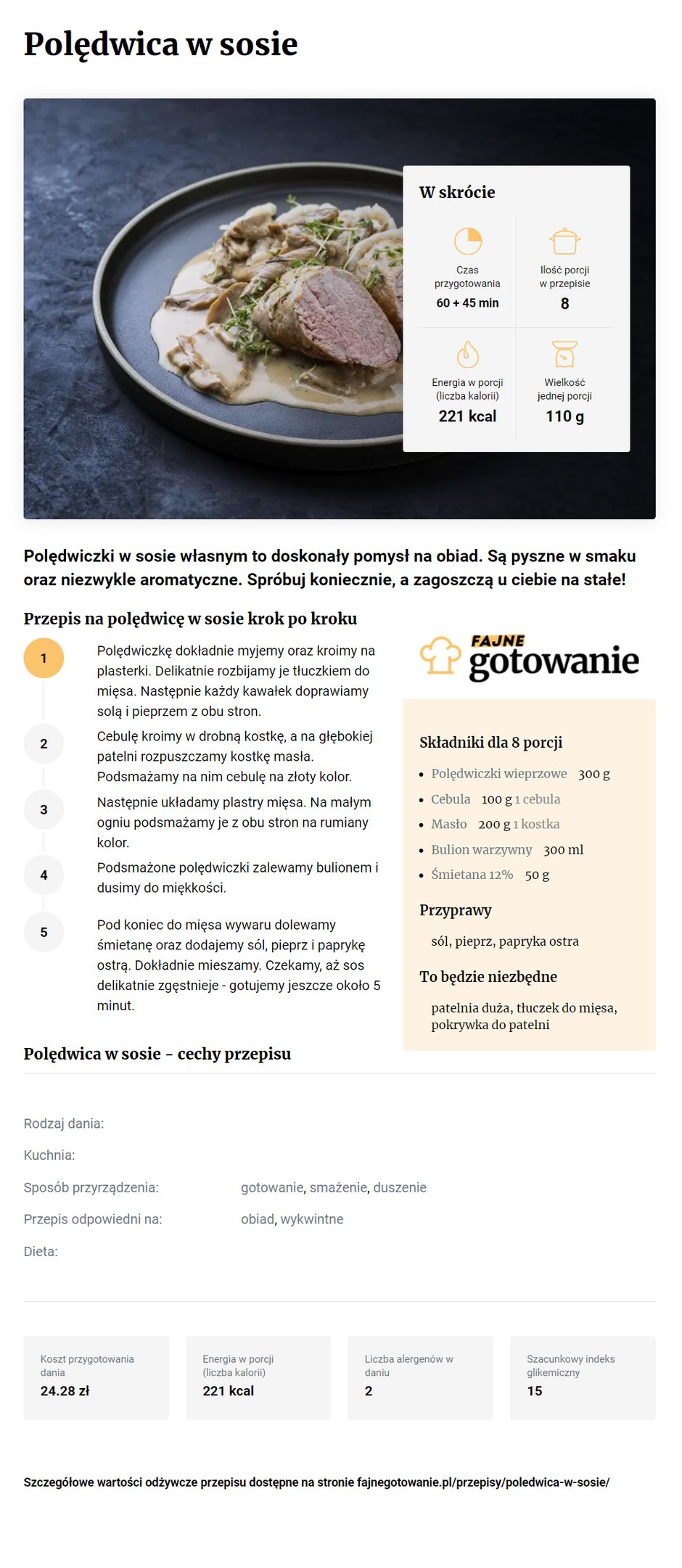 Polędwica w sosie