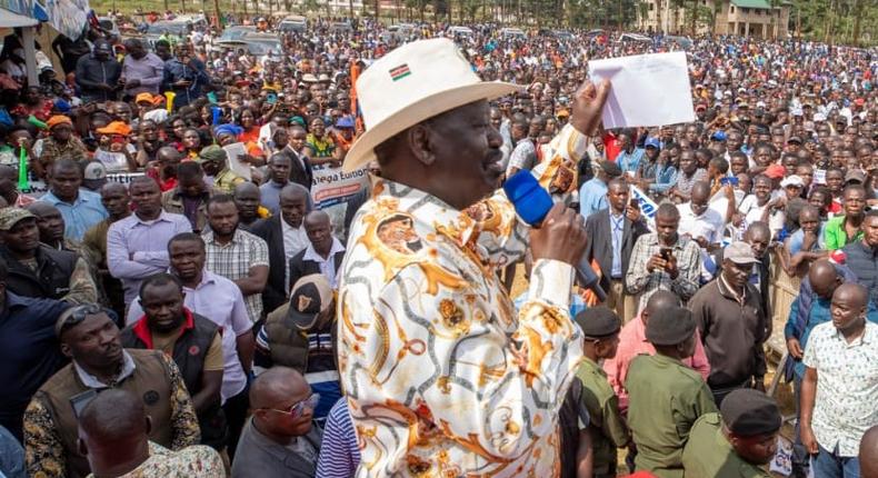 Raila Odinga speaking in a public rally in Kakamega 