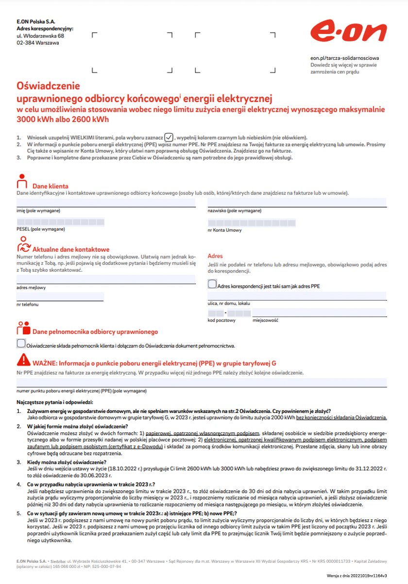 E.ON wzór oświadczenia