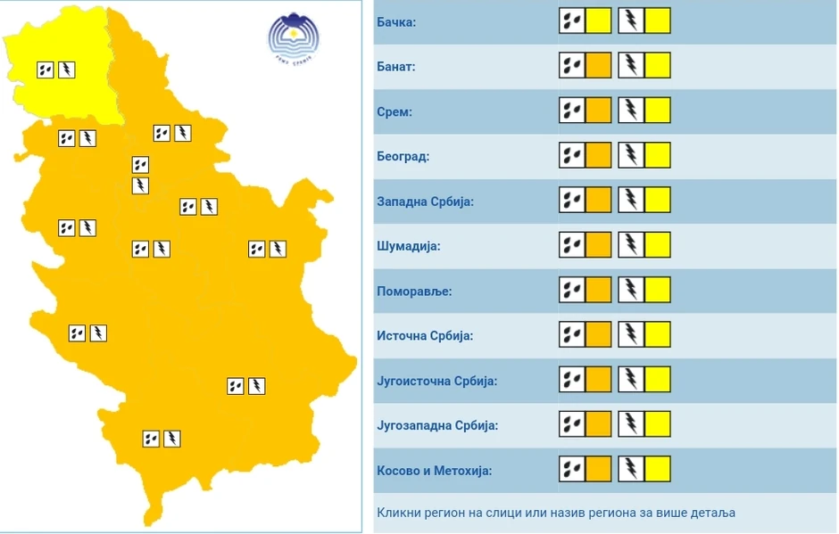 Meteo alarm za četvrtak 9. maj