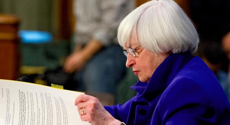 Federal Reserve Board Chair Janet Yellen testifying before the Senate banking committee on February 14.