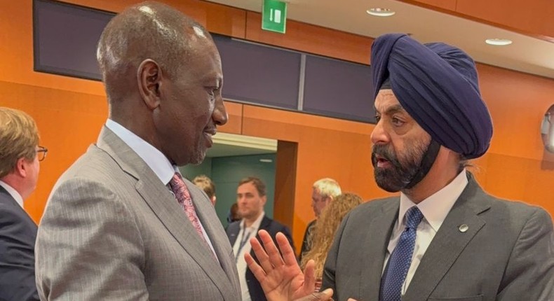 President William Ruto with Word Bank President Ajaypal Singh Banga on the sidelines of the G20 Compact with Africa Conference on Economic Cooperation, Promotion of Private Investment held in Berlin, Germany.