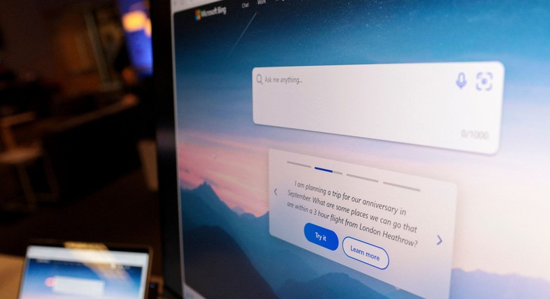 Microsoft's AI-powered Bing being introduced during an event.Jason Redmond/AFP via Getty Images