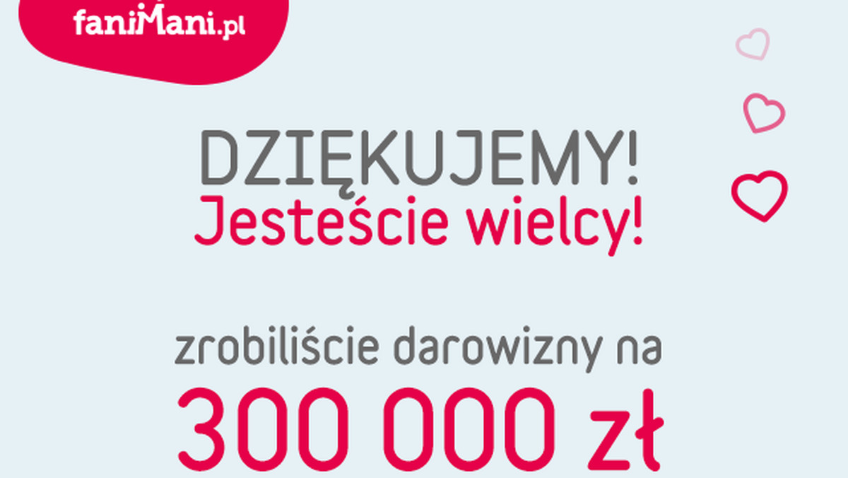 Organizacje społeczne zebrały za pośrednictwem serwisu FaniMani.pl łączną sumę ponad 300 tysięcy złotych, nic za to nie płacąc. Kwota ta została zebrana przy okazji codziennych zakupów w sklepach internetowych.