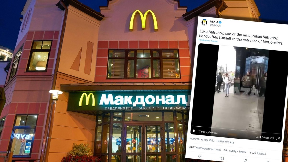 Rosyjski artysta protestuje. Przykuł się do drzwi McDonald's. Filmik hitem sieci