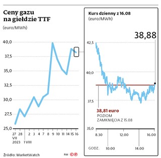 Ceny gazu na giełdzie TTF (euro/MWh)