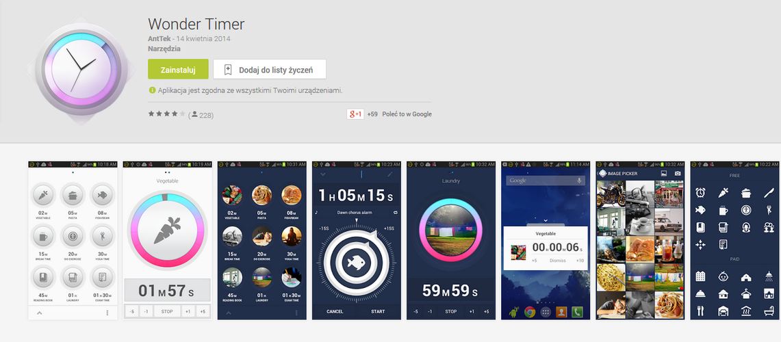 <b>Wonder Timer</b>
<br><br>
Rozgotowany makaron? Spalone mleko? Można tego uniknąć instalując Wonder Timer. Aplikacja umożliwia wygenerowanie nawet kilkudziesięciu spersonalizowanych czasomierzy.