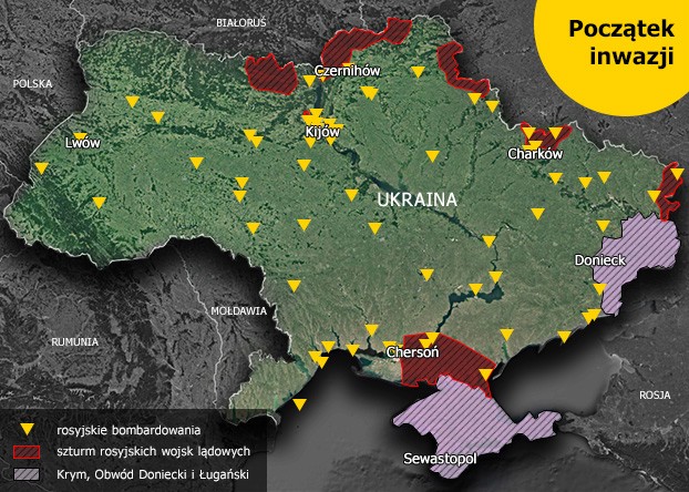 Początek inwazji Rosji na Ukrainę.