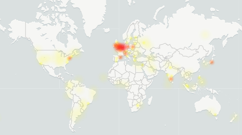 Mapa ze zgłaszanymi problemami z Gmailem